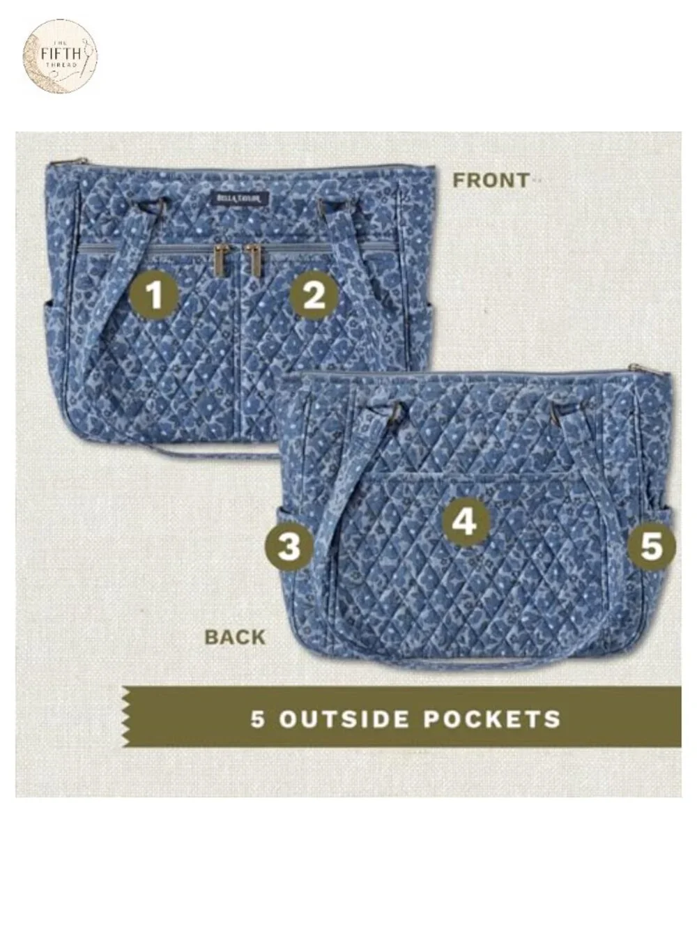 Quilted Cotton Shoulder Bag for Women with Multiple Pockets